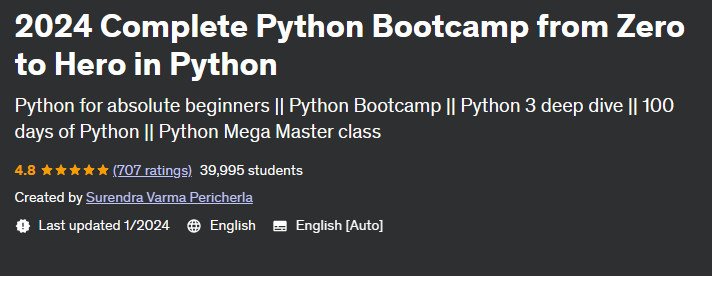 2024 Complete Python Bootcamp from Zero to Hero in Python